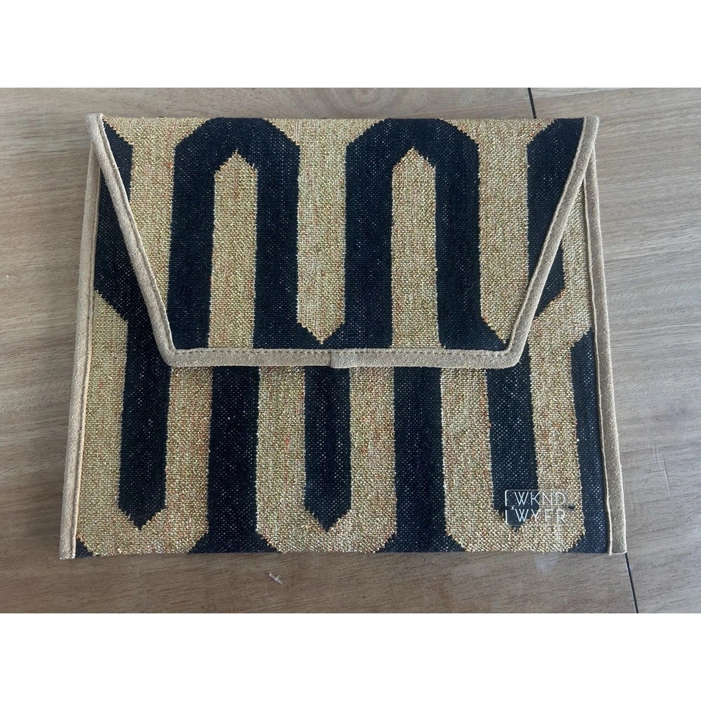 WKND WYFR BFF Envelope Clutch Gold Black Handwoven Trim Metallic Bag